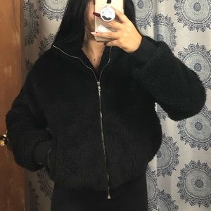 PLT Black Faux Fur Bomber Jacket